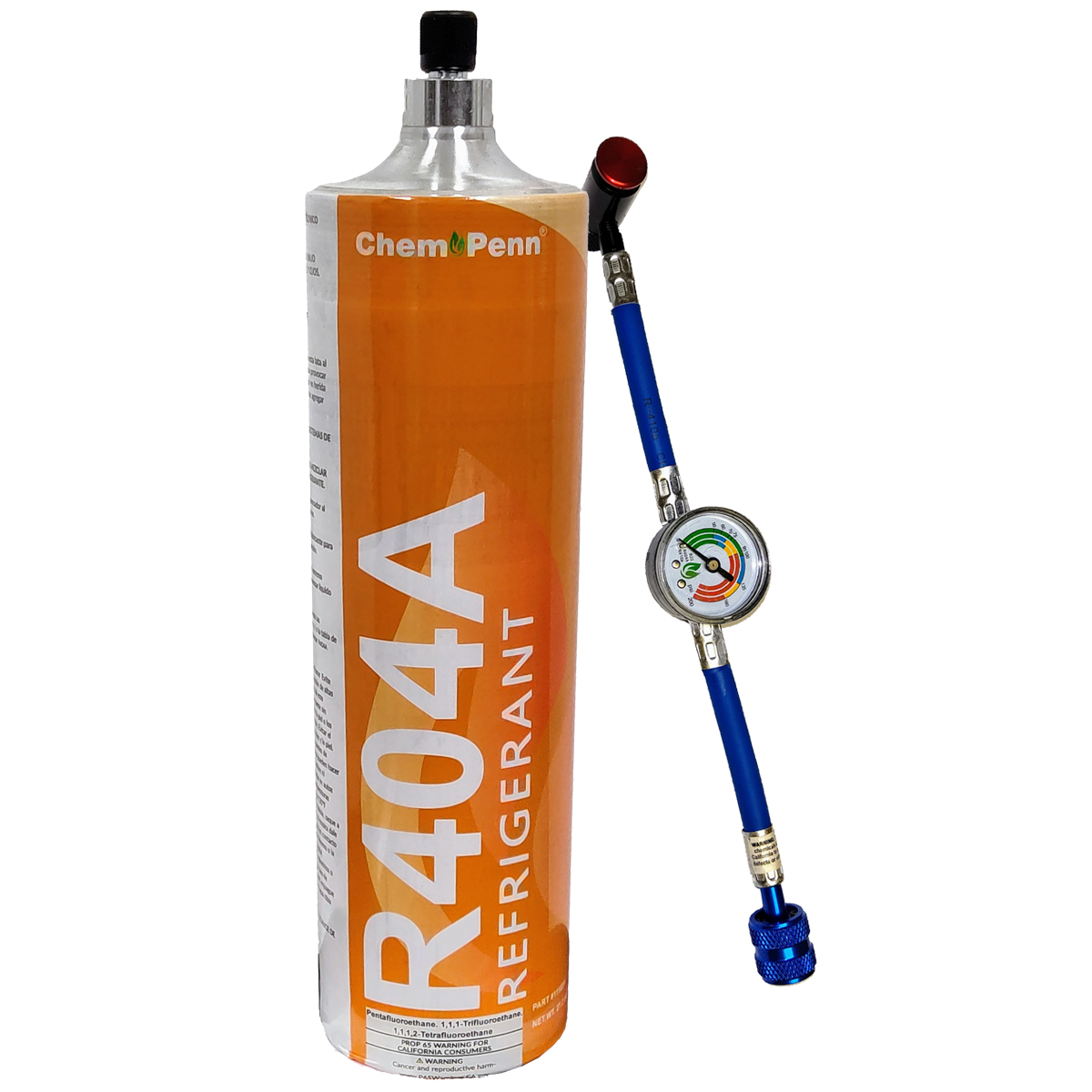 Freon R404A Refrigerant 27.8oz Disposable Canister with Gauge & 1/4